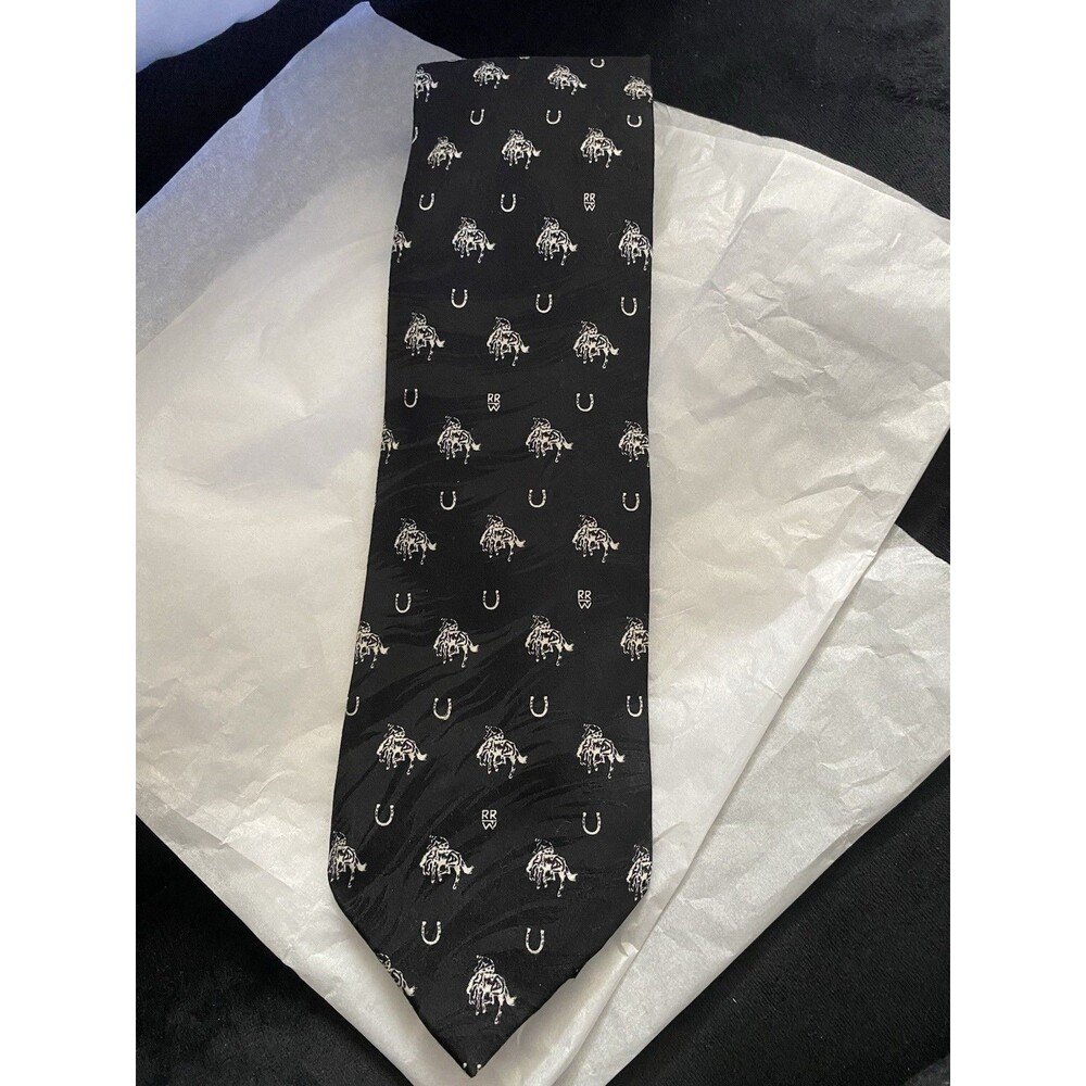 Rockmount Ranch Wear Black Silk Rodeo Motif Ltd. #A92/USA 3.5" W X 56" L